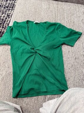 Zara Emerald Green Twist-Front Short Sleeve Tee